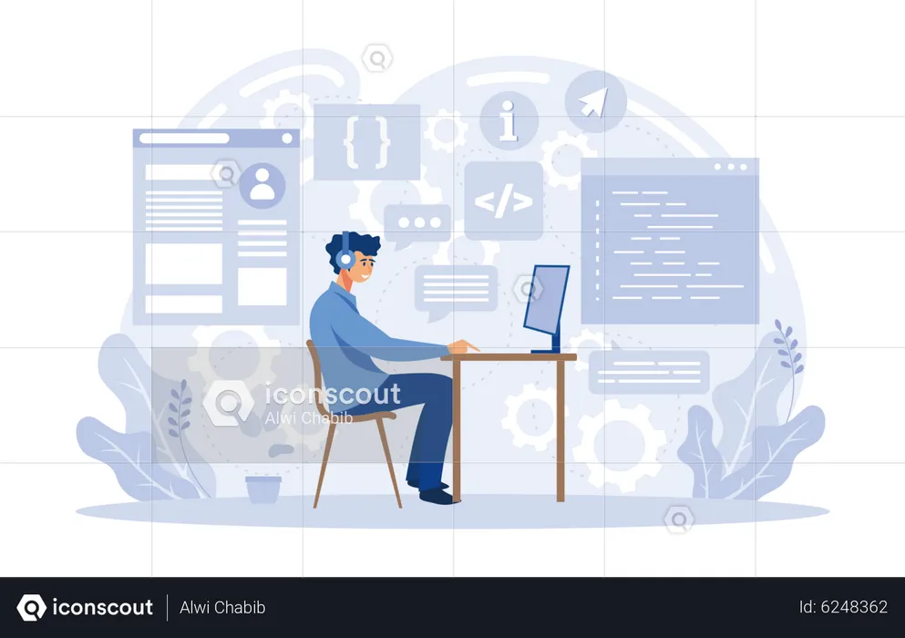 Software Developer Doing Coding In Computer  Illustration