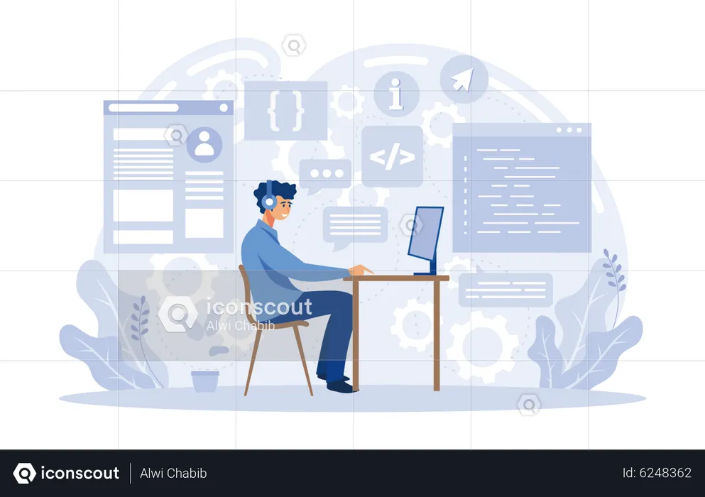 Software Developer Doing Coding In Computer  Illustration