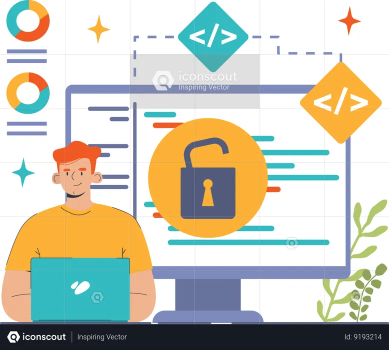 Software developer is doing computer coding  Illustration