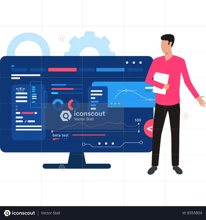 Software developer is testing application  Illustration