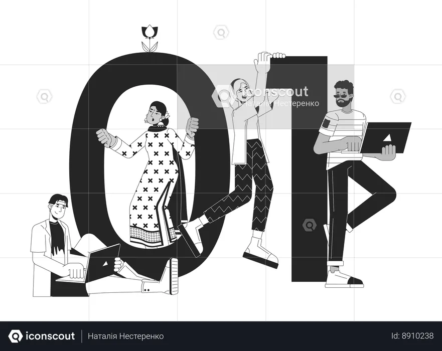 Software developer team with Binary code  Illustration