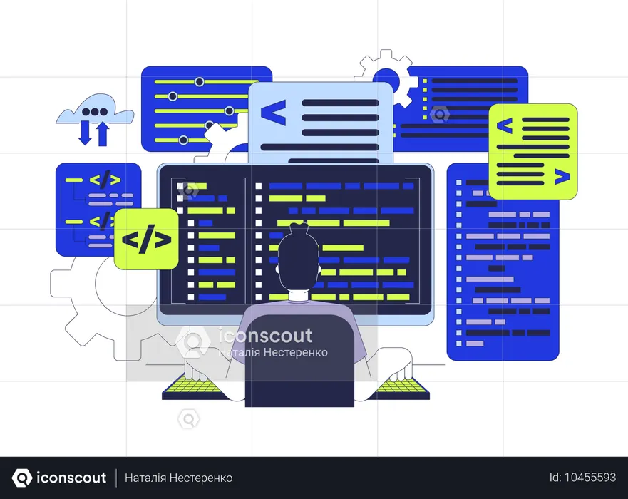 Software developer working on web application  Illustration