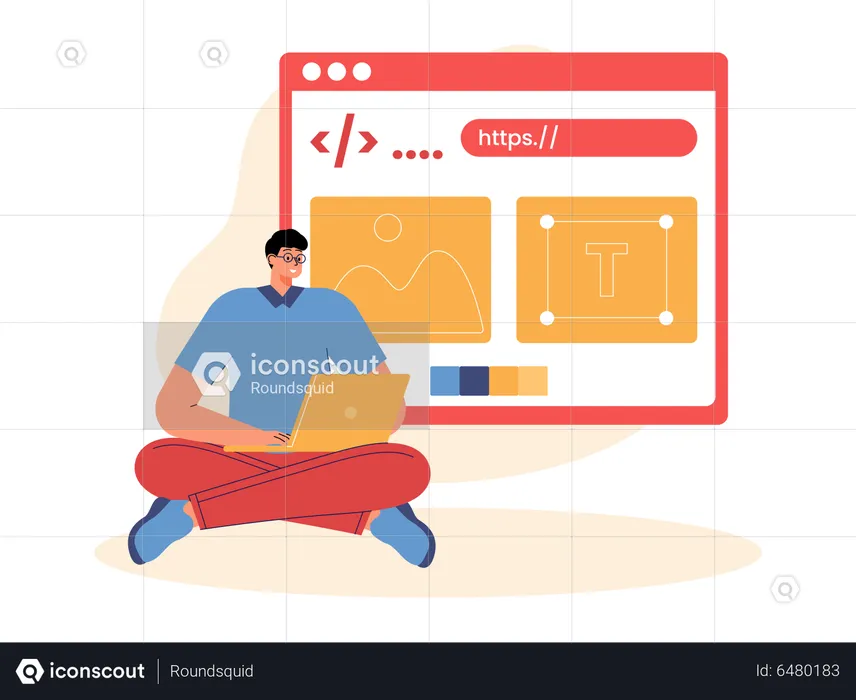 Software developer working on web programming  Illustration