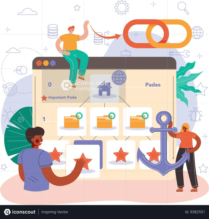 Software development team connecting link with database  Illustration