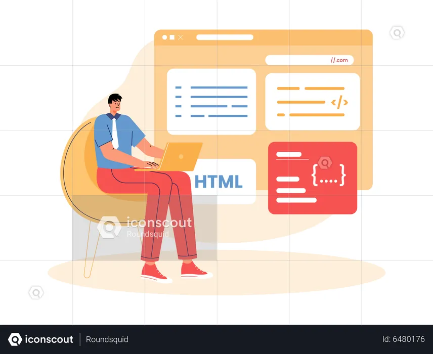 Software engineer developing website at home  Illustration