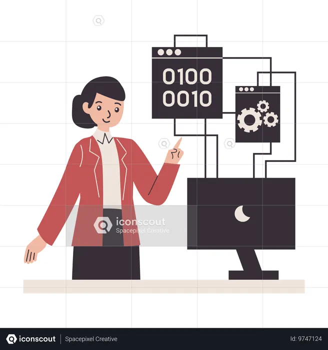 소프트웨어 엔지니어가 새로운 코드를 개발합니다.  일러스트레이션