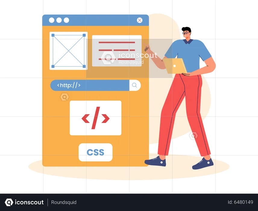 Software engineer giving website programming presentation  Illustration