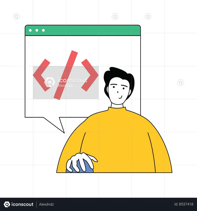 Software programmer working on webpage programming  Illustration