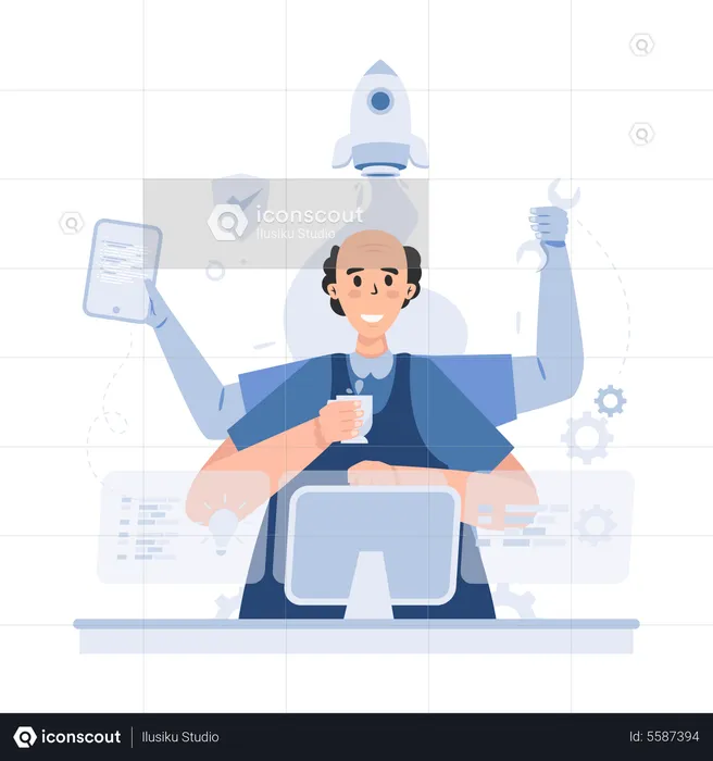 Softwareentwickler Multitasking  Illustration