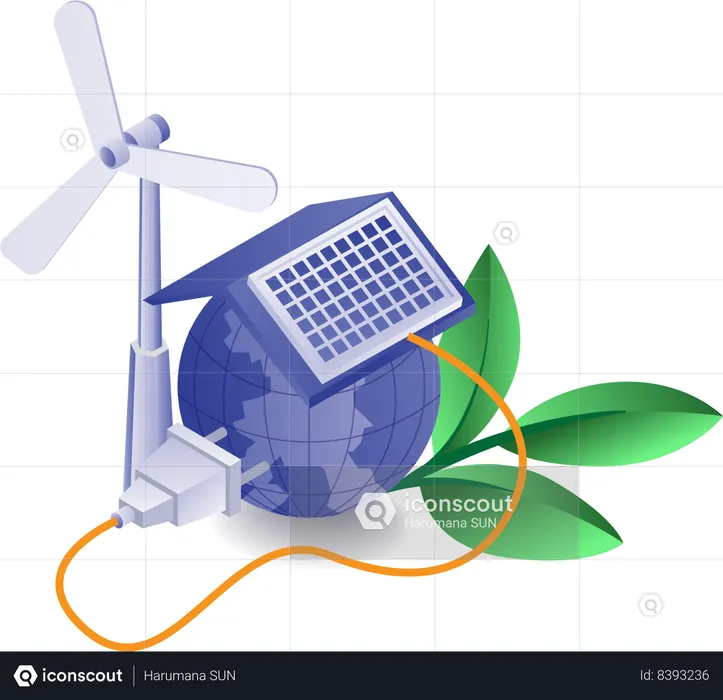 Solar energy is used in house fan  Illustration