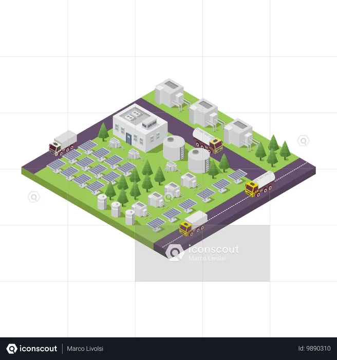 Solar farm power plant  Illustration