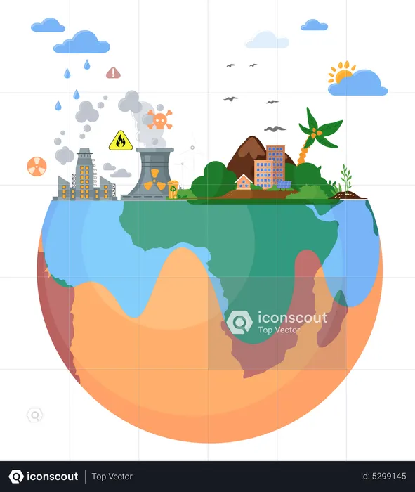 Solar green energy town wind turbine  Illustration