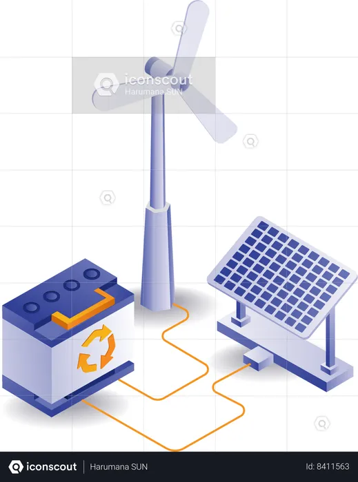 Solar panel electric energy storage battery  Illustration