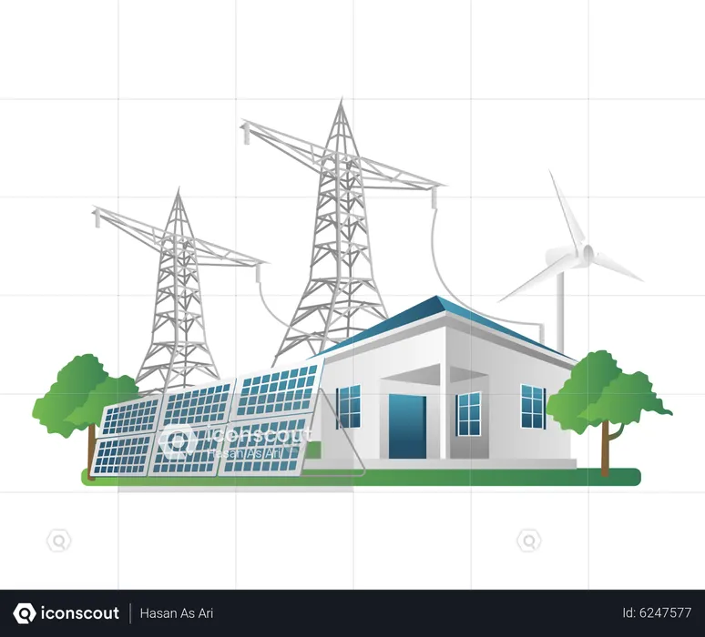 Solar panel electric pole for home  Illustration