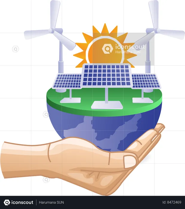 Solar panel energy above hand eco green  Illustration