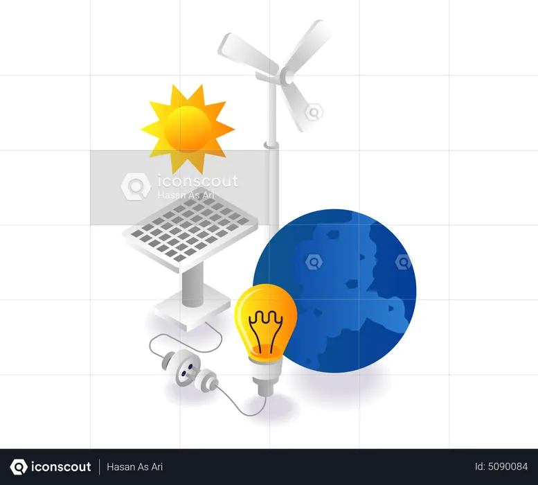 Solar panel energy channel for the world's electricity  Illustration