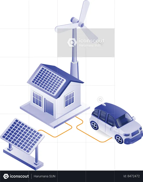 Solar panel energy for home electricity technology  Illustration