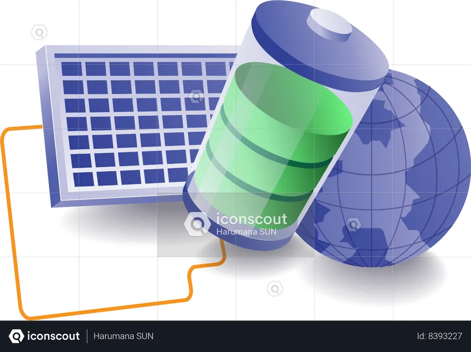 Solar panel energy is used to charge battery  Illustration