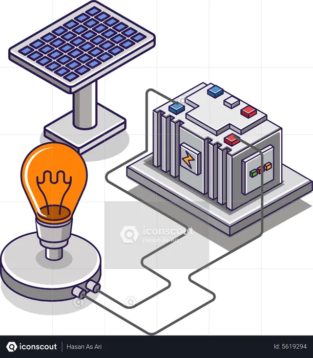 Solar panel energy storage channel to the lamp  Illustration