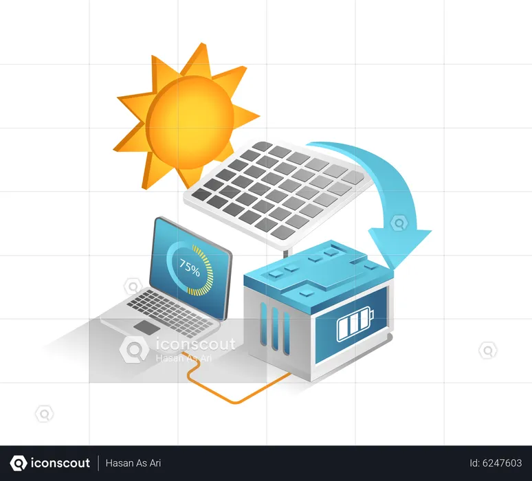 Solar panel maintenance with computer  Illustration