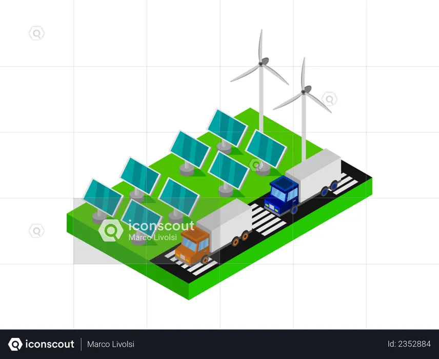 Solar panels and wind turbines  Illustration
