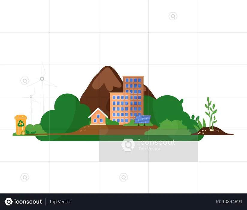 太陽光パネルが都市に代替電力を供給  イラスト