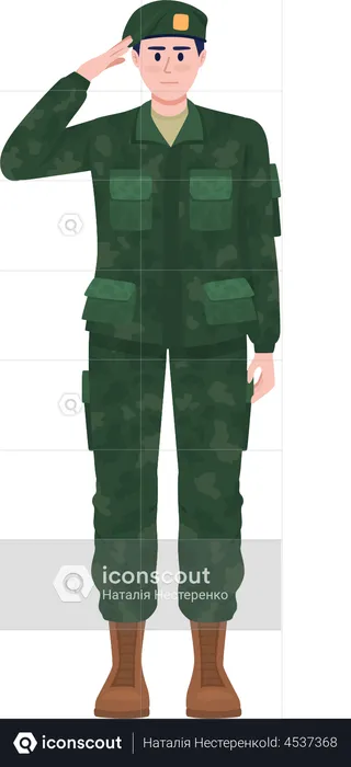 Soldado con ropa militar saludando  Ilustración