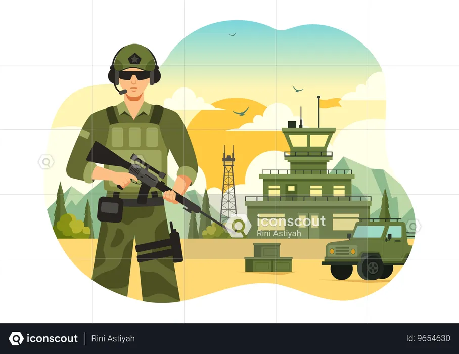 Soldado militar protege a los ciudadanos  Ilustración