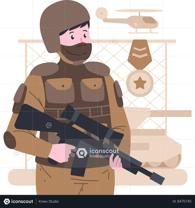 Soldado se preparando para a guerra  Ilustração