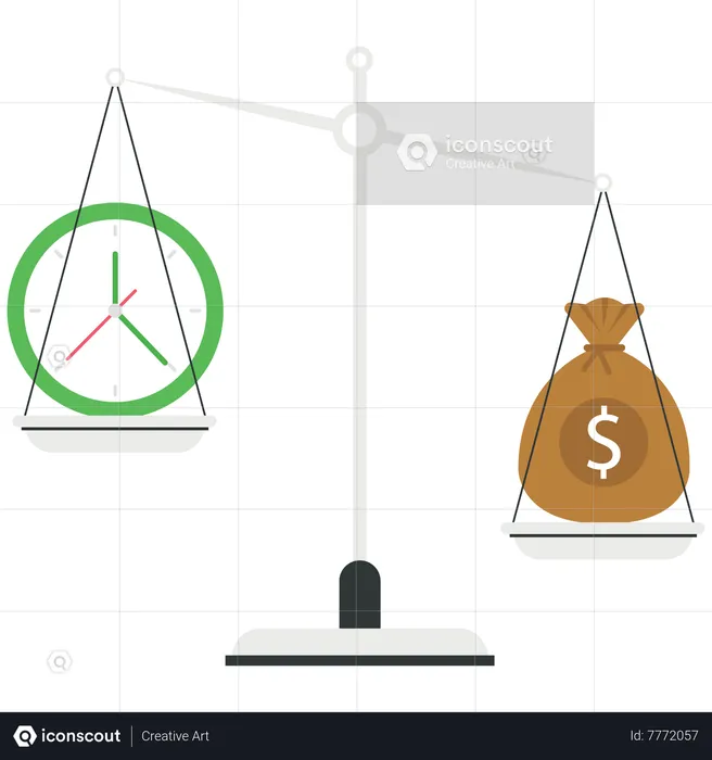 Solde d'argent et de temps sur la balance  Illustration