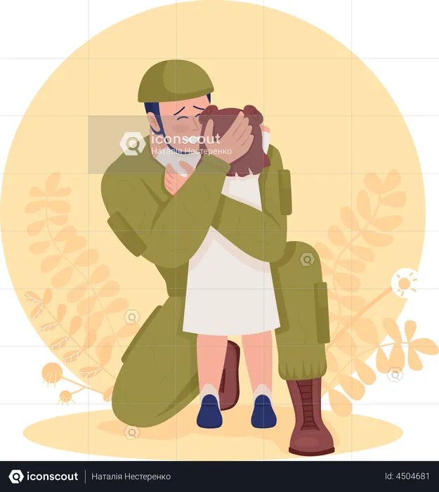 Soldier hugging his daughter  Illustration