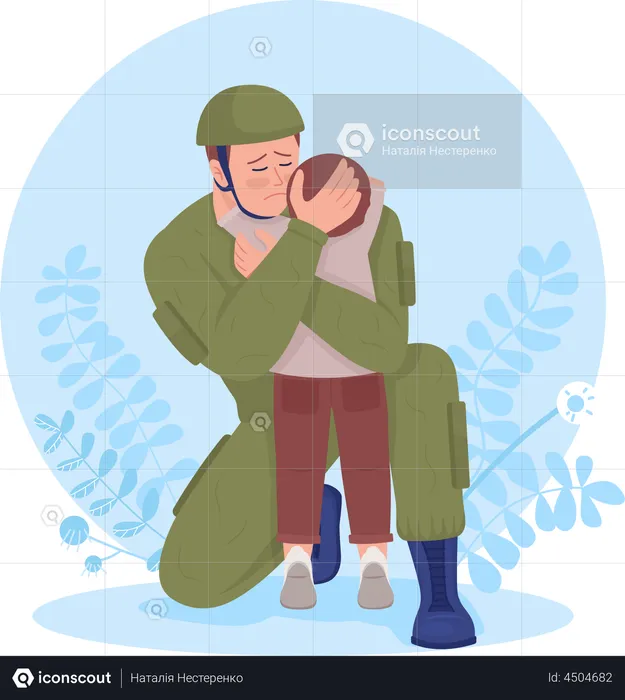 Best Soldier hugging his son Illustration download in PNG & Vector format