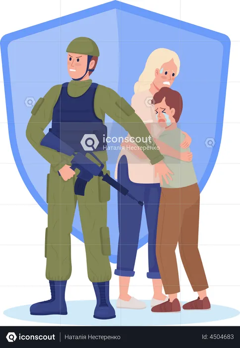 Soldier protecting citizens  Illustration