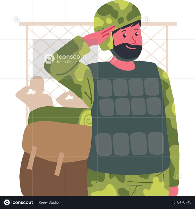 Soldier standing in salute position  Illustration