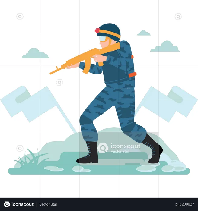 Soldier walking with gun  Illustration