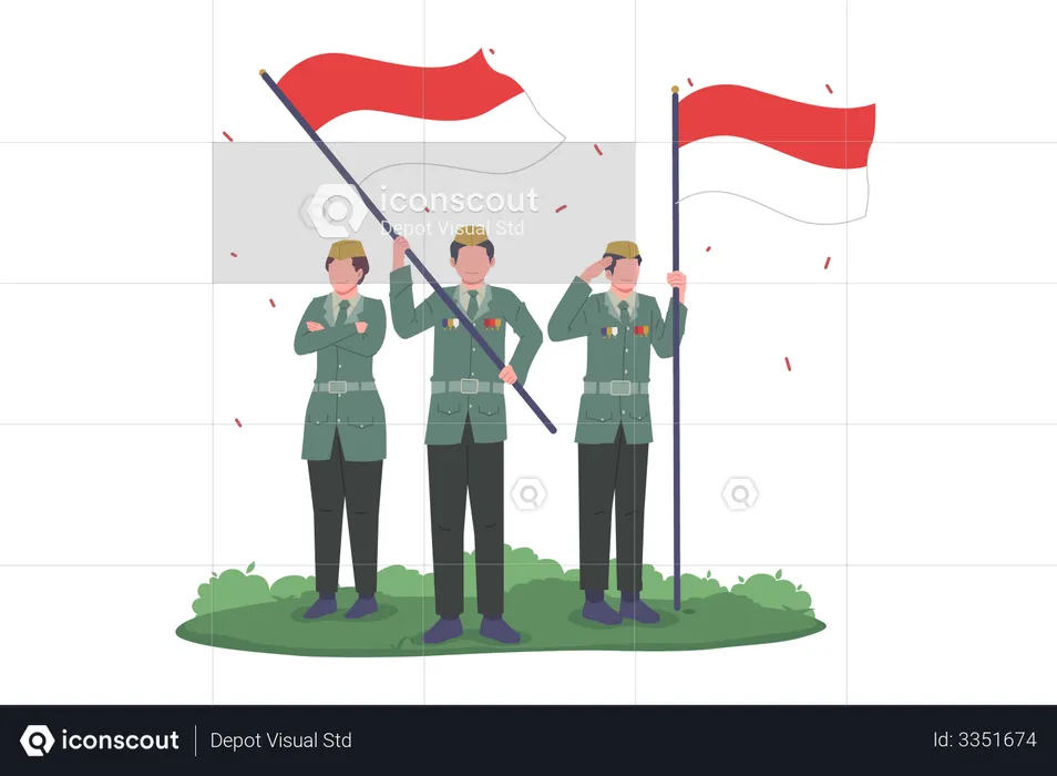 Soldiers Celebrating Indonesia Independence Day  Illustration
