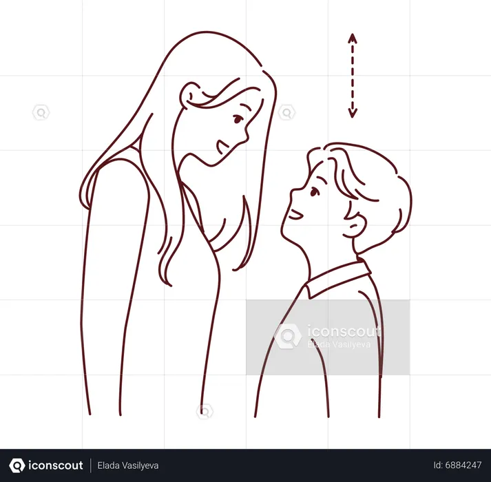 Son checking height with his mother  Illustration