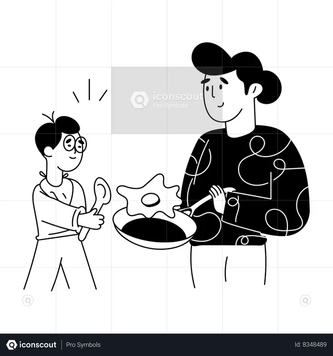 Son Helping Mom in kitchen  Illustration