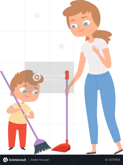 Son helping to mother  Illustration
