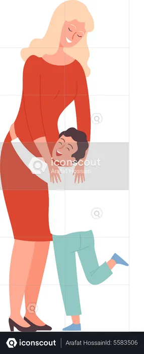 Son hugging mother  Illustration