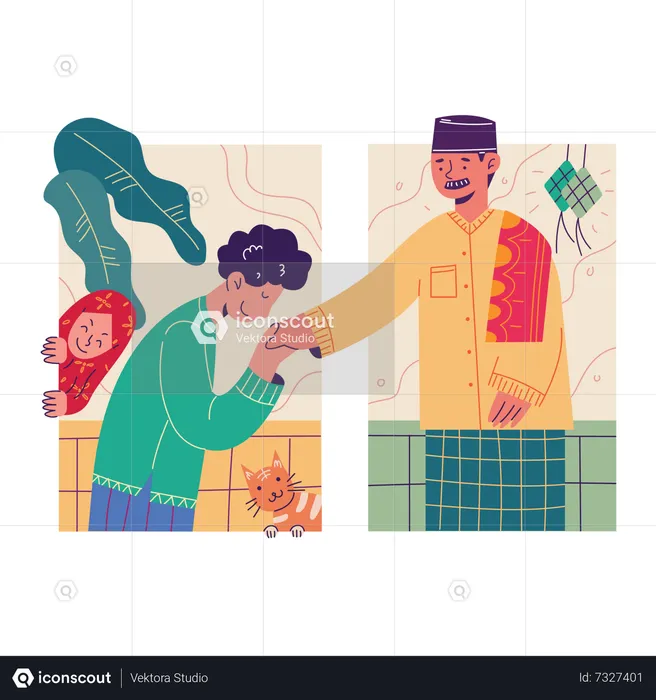 Son shaking hands with father  Illustration
