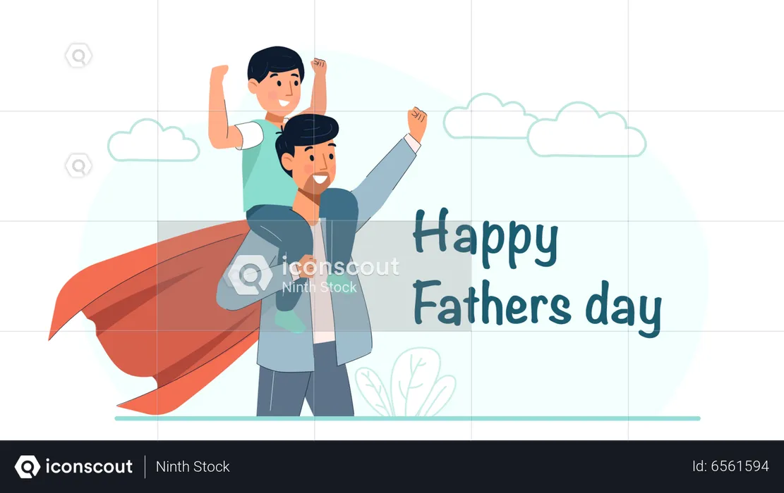 Son sitting on father shoulder  Illustration
