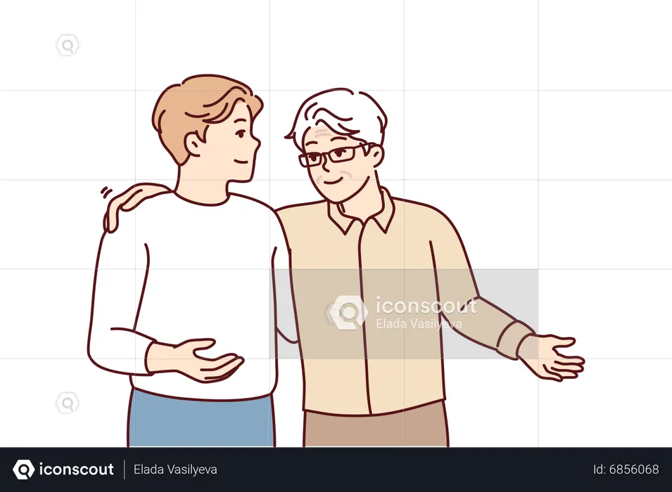 Son talking with his father  Illustration