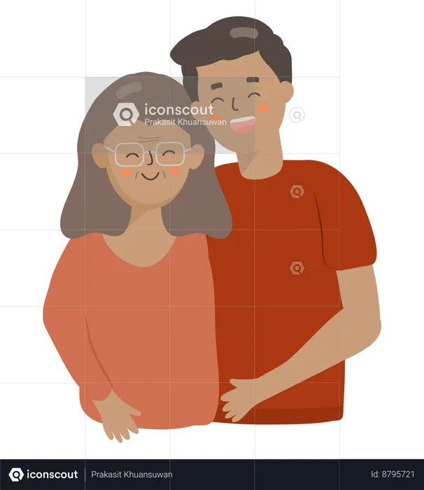 Son with mother  Illustration