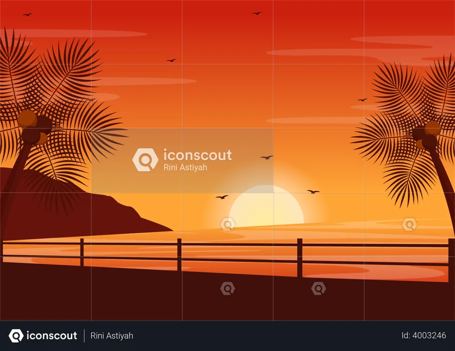 Sonnenuntergang am Strand  Illustration