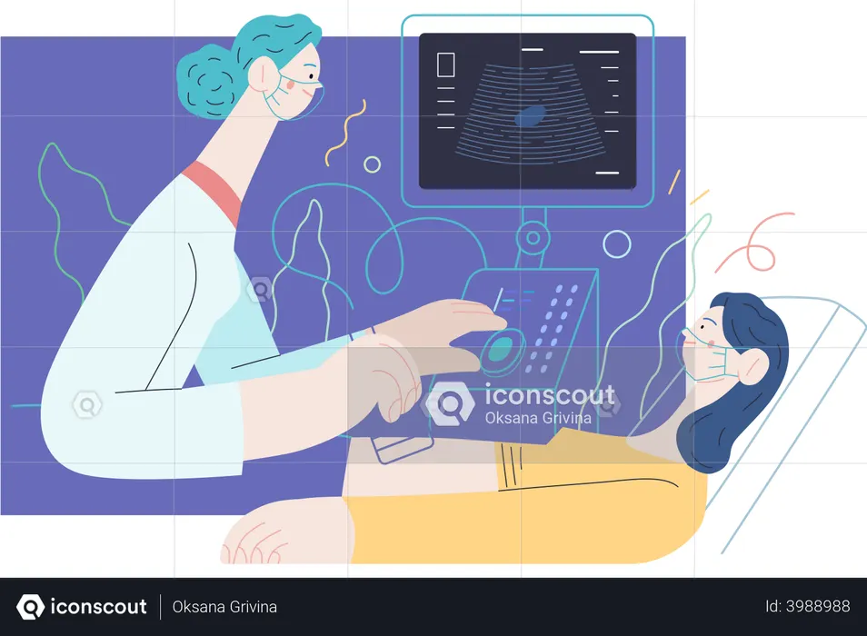 Sonographer examining patient  Illustration