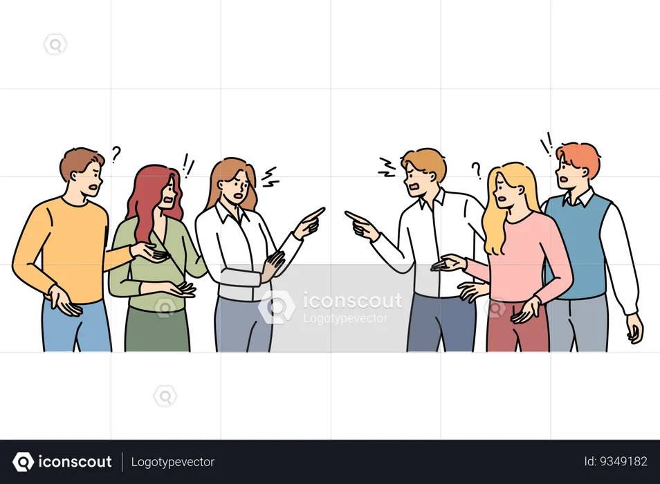 Sorra two teams of business people working in different departments of corporation  Illustration