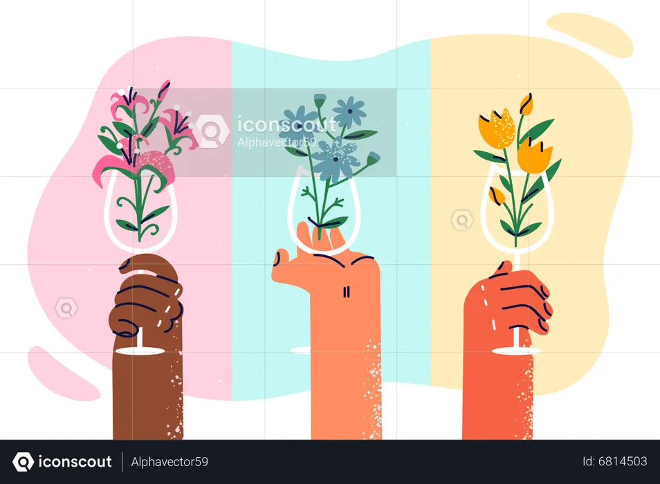 Sosteniendo un vaso de flores  Ilustración