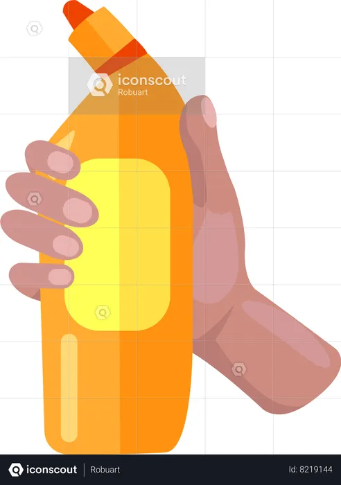 Sosteniendo una botella de plástico amarilla de sustancia antiséptica  Ilustración