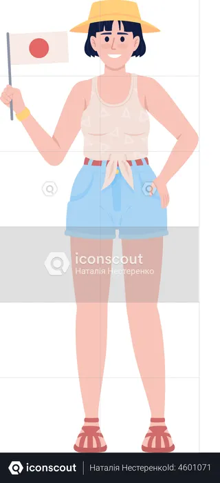 Jeune femme souriante avec le drapeau national du Japon  Illustration
